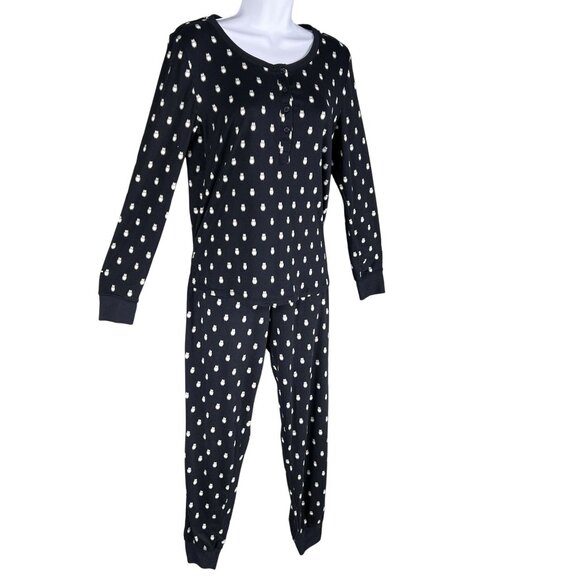 Kate Spade Womens S Navy Blue Owl Henley Jogger PJ Set Long Sleeves Button Front - Picture 6 of 16